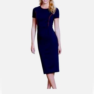 Boden Marianna Ponte Sheath Dress Navy with Red Piping– NWOT US size 6 (UK10)